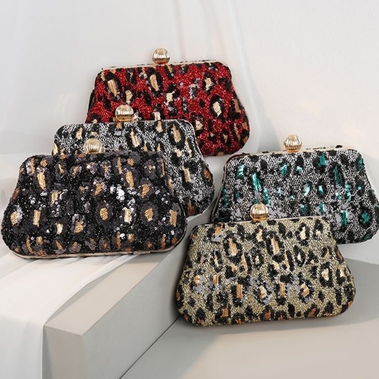 Leopard Sequin Evening Clutch Bag - Image 2