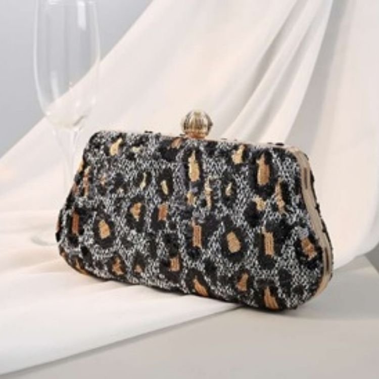 Leopard Sequin Evening Clutch Bag - Image 5